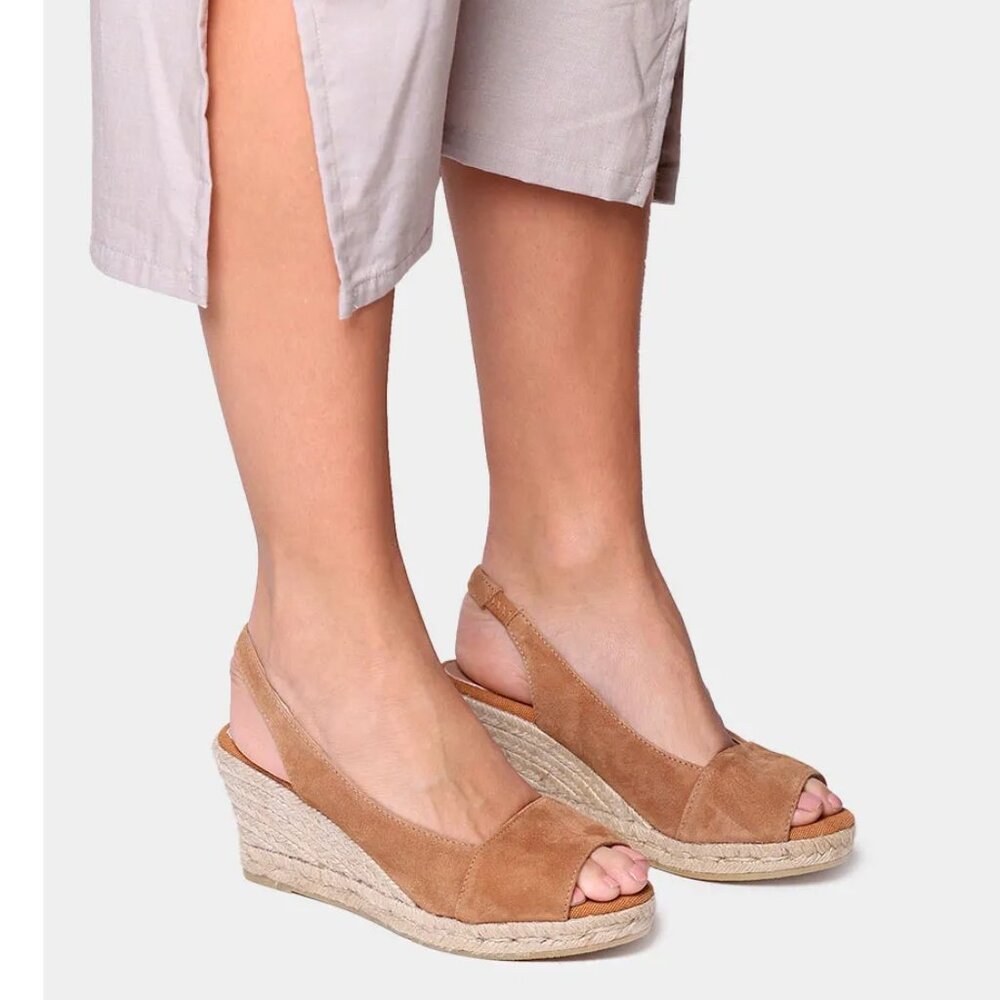 Tan Suede Espadrille Wedge Slingback - Women